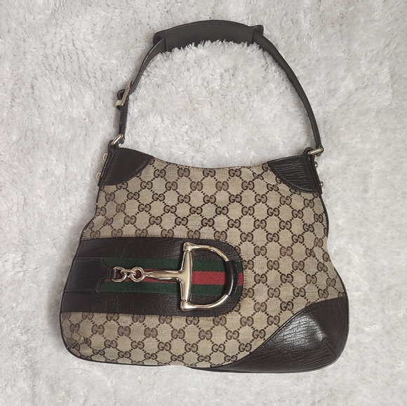 Gucci Monogram Canvas Web Horsebit Hasler Hobo Bag - Picture 2 of 14
